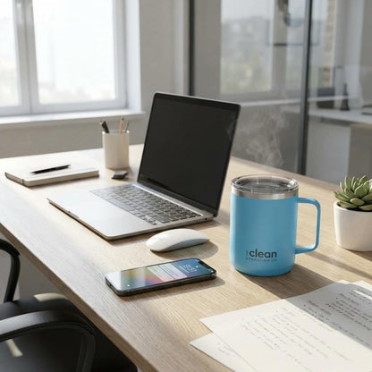 Coffee Mug Travel Mug Insulated 12 Oz | Ceramic Lined Travel Cup with Lid | Reusable Office Mug Double Wall Vacuum Eco-Friendly BPA-Free (Aqua)