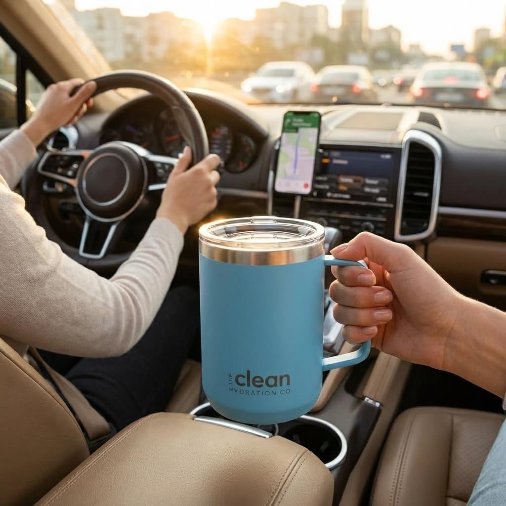 Coffee Mug Travel Mug Insulated 12 Oz | Ceramic Lined Travel Cup with Lid | Reusable Office Mug Double Wall Vacuum Eco-Friendly BPA-Free (Aqua)