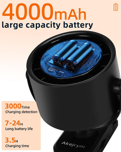 Clip on Fan for Bed, Portable Fan for Travel, 360° Rotate Battery Operated Personal Fan, Digital display, stroller fan with 5 Speeds, For Home Office Stroller Camping - Black