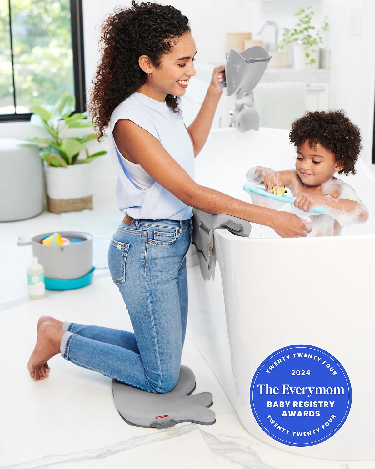 Baby Bath All-in-One Elbow Saver and Kneeler, Moby, Grey