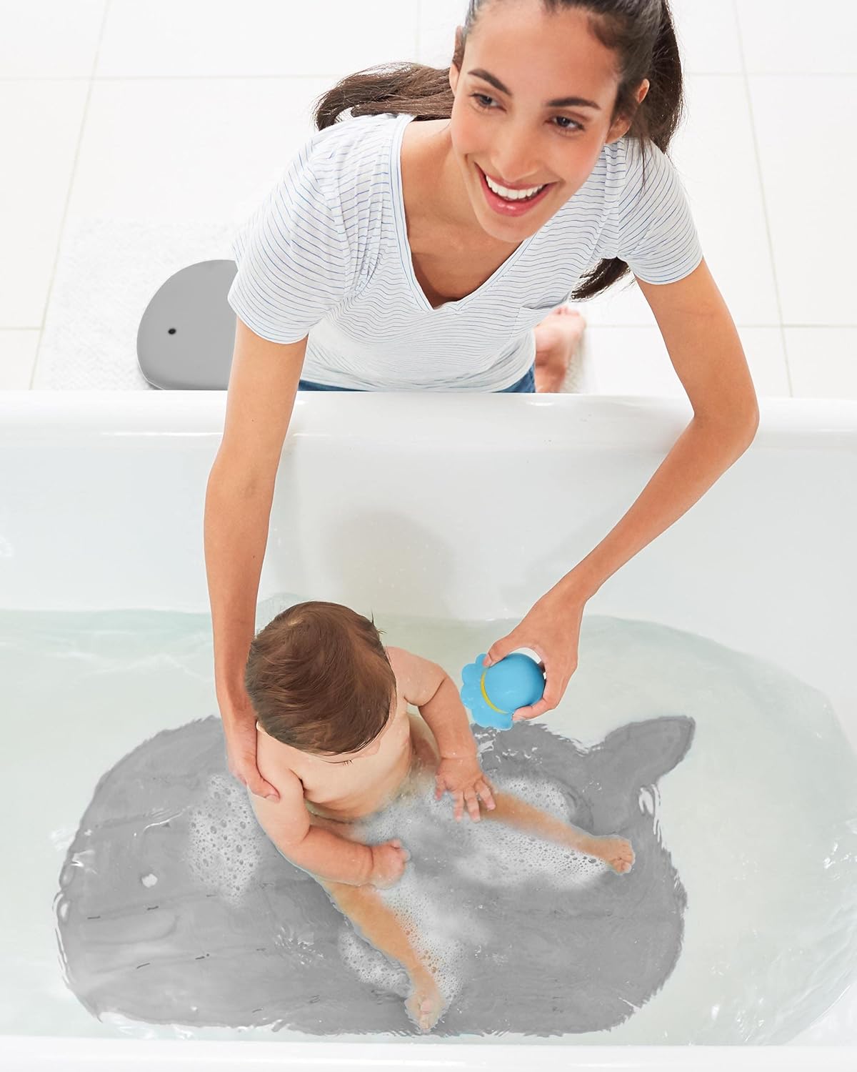 Baby Bath All-in-One Elbow Saver and Kneeler, Moby, Grey