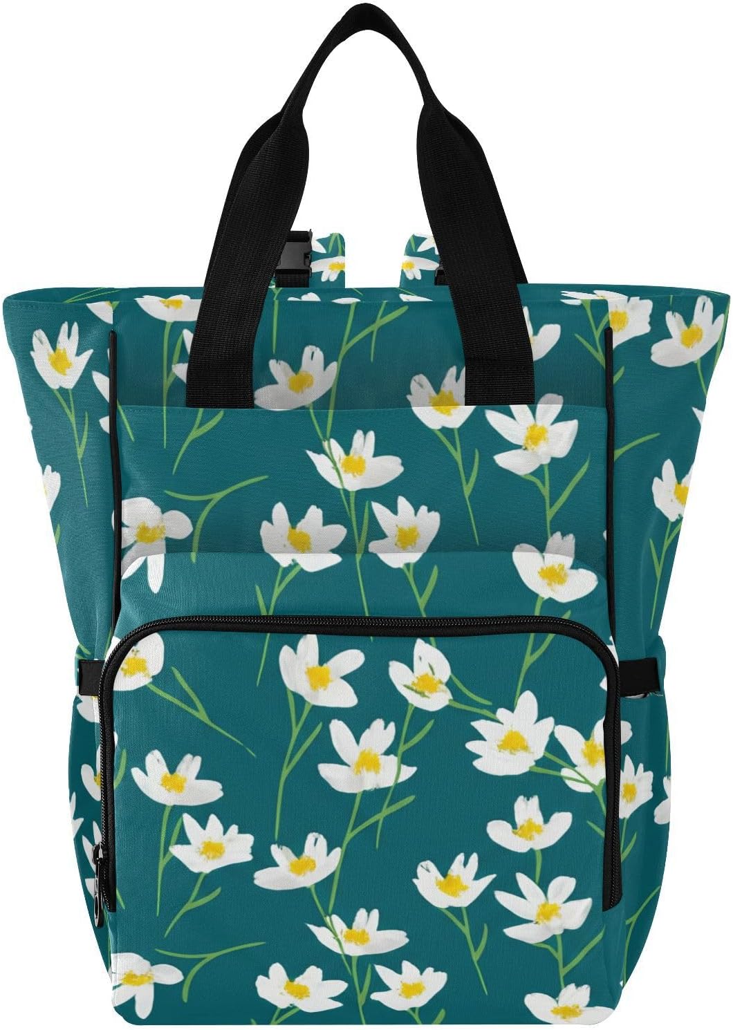 Diaper Bag Backpack, Multifunction Travel Bag for Moms Dads, Baby Changing Bag with Insulted Pockets, Stroller Straps and Side Bottle Pockets Simple Floral Pattern