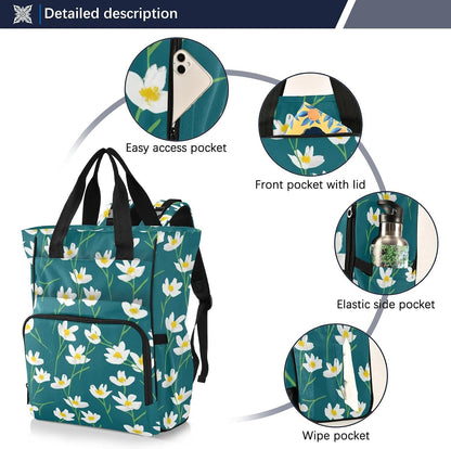 Diaper Bag Backpack, Multifunction Travel Bag for Moms Dads, Baby Changing Bag with Insulted Pockets, Stroller Straps and Side Bottle Pockets Simple Floral Pattern