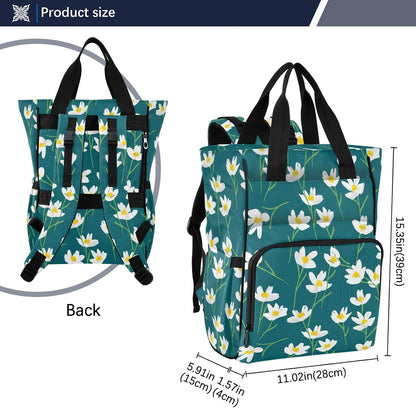 Diaper Bag Backpack, Multifunction Travel Bag for Moms Dads, Baby Changing Bag with Insulted Pockets, Stroller Straps and Side Bottle Pockets Simple Floral Pattern