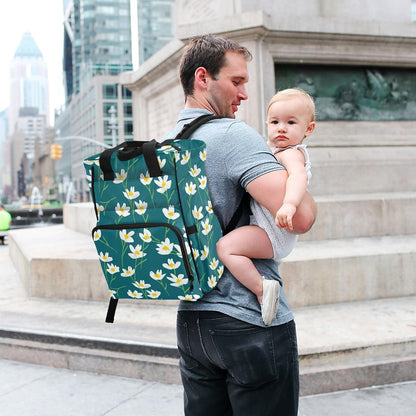 Diaper Bag Backpack, Multifunction Travel Bag for Moms Dads, Baby Changing Bag with Insulted Pockets, Stroller Straps and Side Bottle Pockets Simple Floral Pattern