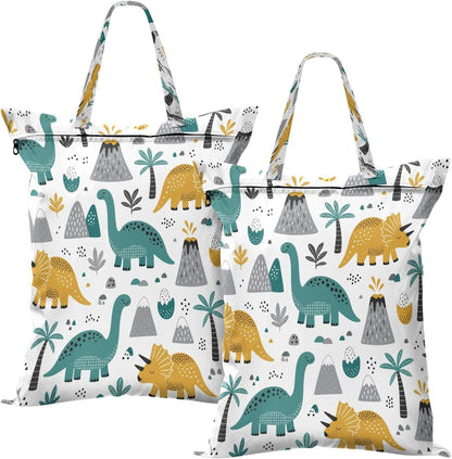 Hand Drawn Dino Waterproof Travel Laundry Bag Easy Care Pack of 2