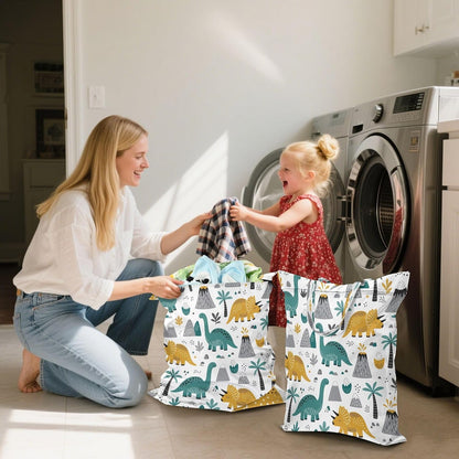 Hand Drawn Dino Waterproof Travel Laundry Bag Easy Care Pack of 2