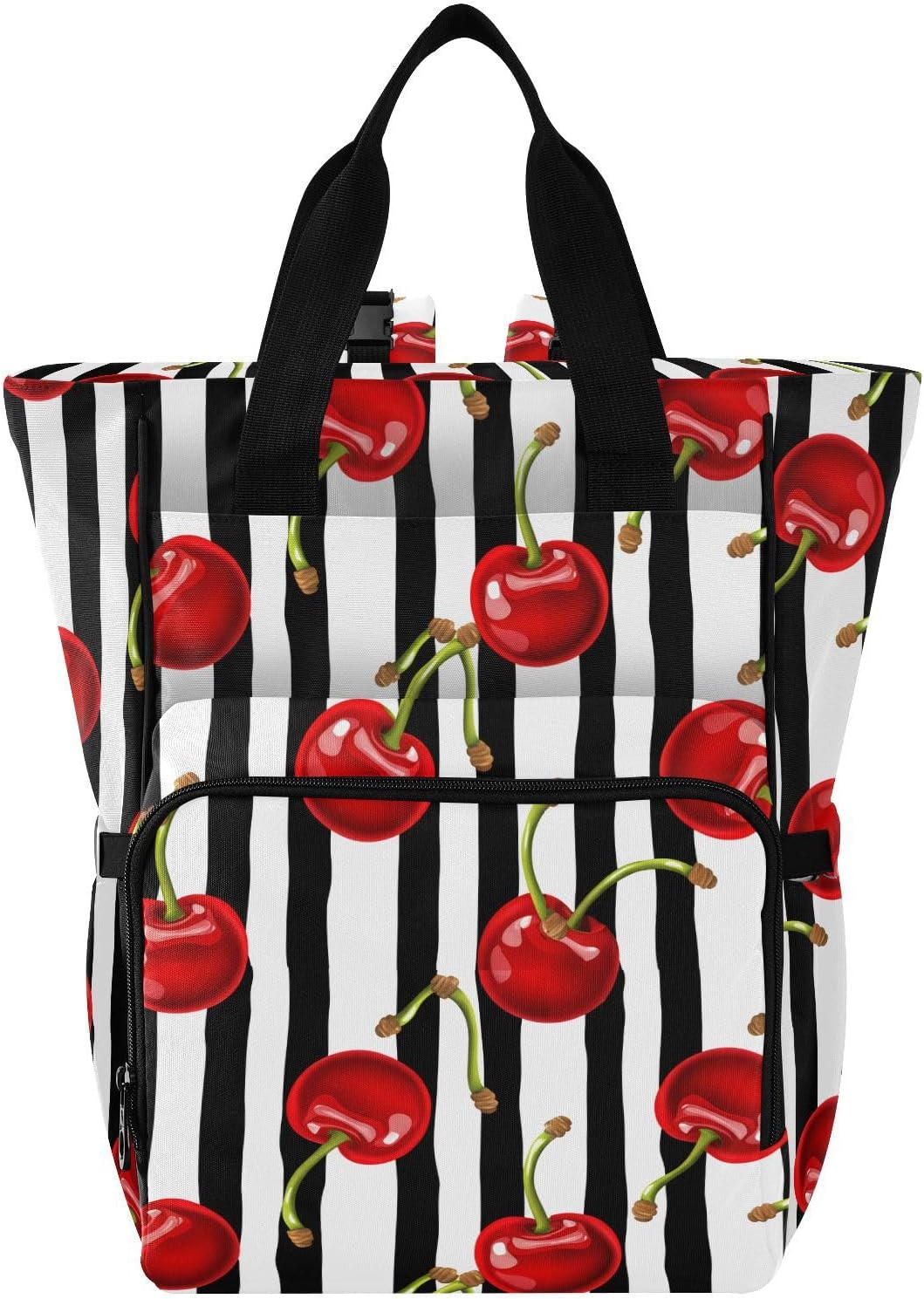Diaper Bag Backpack, Multifunction Travel Bag for Moms Dads, Baby Changing Bag with Insulted Pockets, Stroller Straps and Side Bottle Pockets Botanical Cherry Pattern
