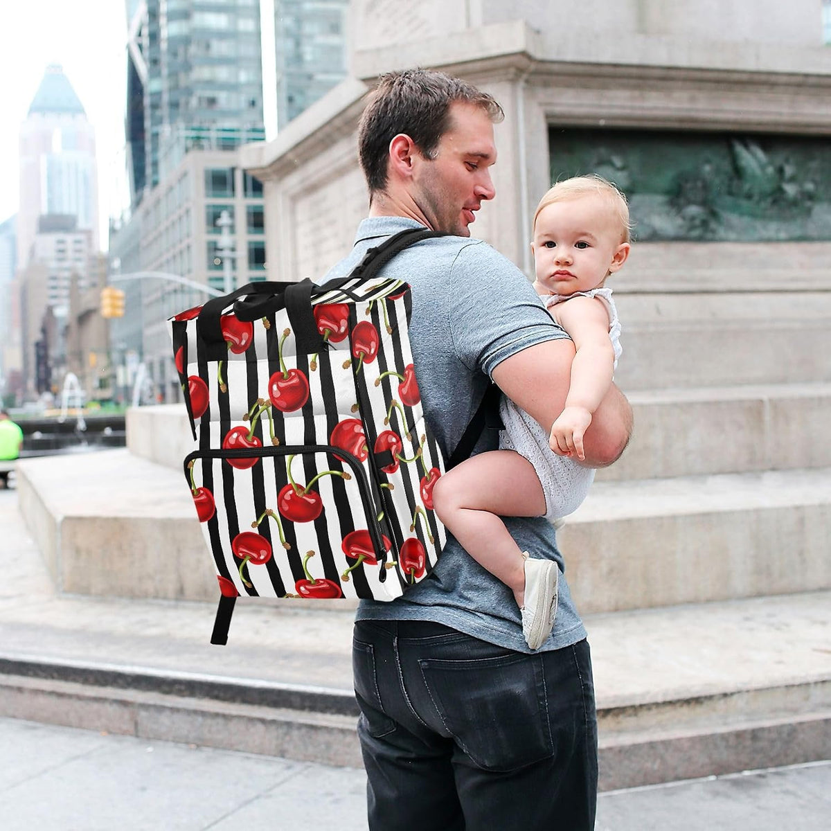 Diaper Bag Backpack, Multifunction Travel Bag for Moms Dads, Baby Changing Bag with Insulted Pockets, Stroller Straps and Side Bottle Pockets Botanical Cherry Pattern