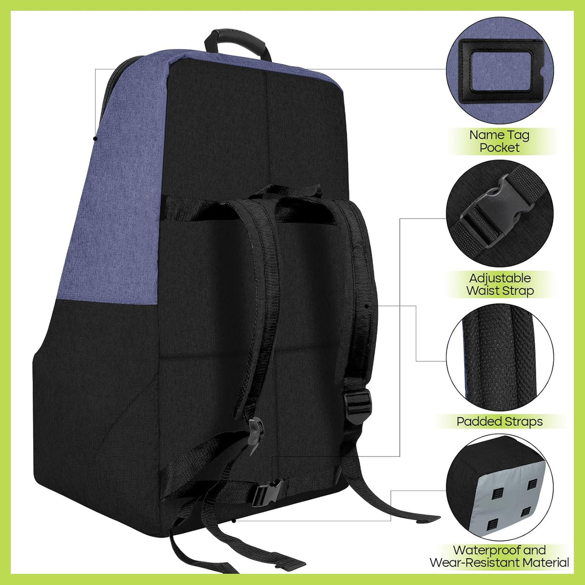 Padded Car Seat Travel Bag for Airplane, Heavy Duty Backpack for Air Travel, Water-Resistant Carrier with Shoulder Strap, Fits Most Car Seats (Black)