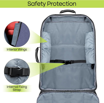 Padded Car Seat Travel Bag for Airplane, Heavy Duty Backpack for Air Travel, Water-Resistant Carrier with Shoulder Strap, Fits Most Car Seats (Black)