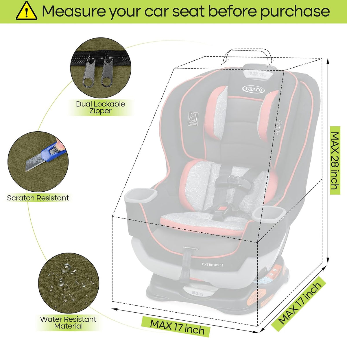 Padded Car Seat Travel Bag for Airplane, Heavy Duty Backpack for Air Travel, Water-Resistant Carrier with Shoulder Strap, Fits Most Car Seats (Black)