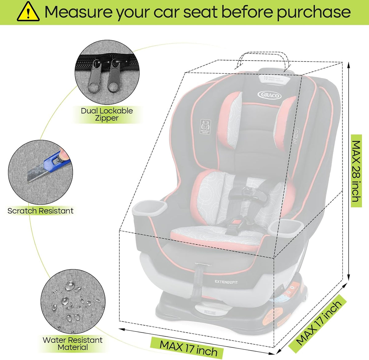 Padded Car Seat Travel Bag for Airplane, Heavy Duty Backpack for Air Travel, Water-Resistant Carrier with Shoulder Strap, Fits Most Car Seats (Black)
