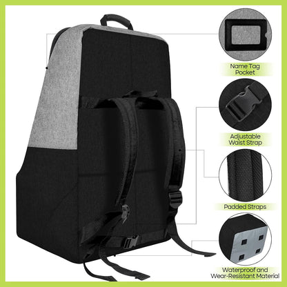 Padded Car Seat Travel Bag for Airplane, Heavy Duty Backpack for Air Travel, Water-Resistant Carrier with Shoulder Strap, Fits Most Car Seats (Black)