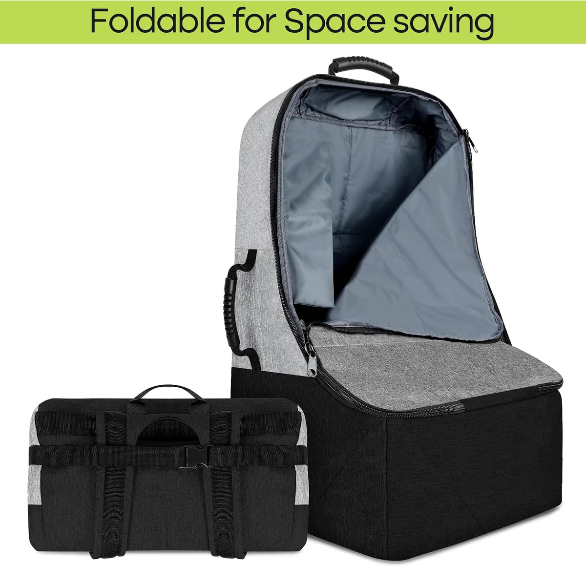 Padded Car Seat Travel Bag for Airplane, Heavy Duty Backpack for Air Travel, Water-Resistant Carrier with Shoulder Strap, Fits Most Car Seats (Black)