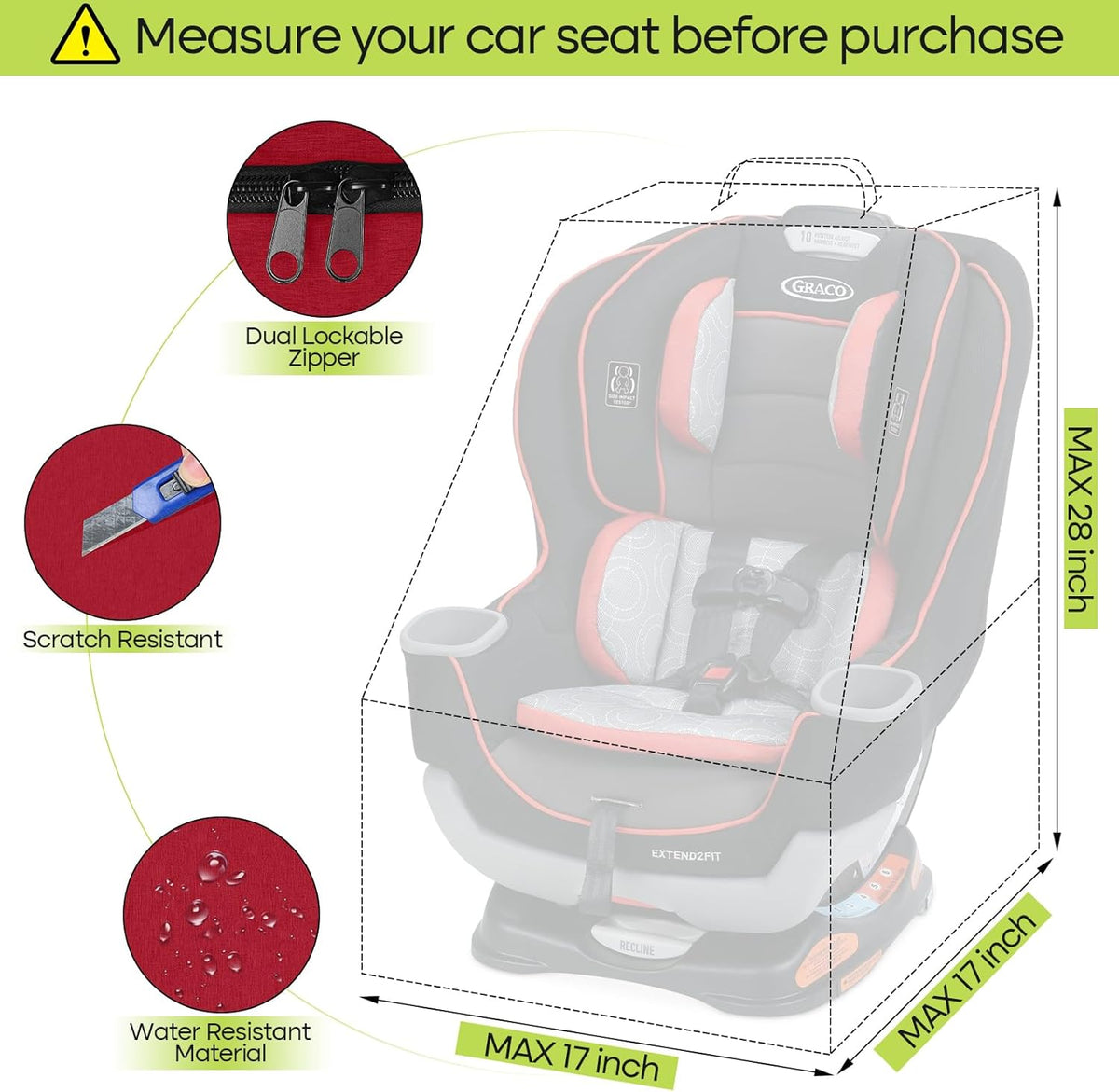 Padded Car Seat Travel Bag for Airplane, Heavy Duty Backpack for Air Travel, Water-Resistant Carrier with Shoulder Strap, Fits Most Car Seats (Black)