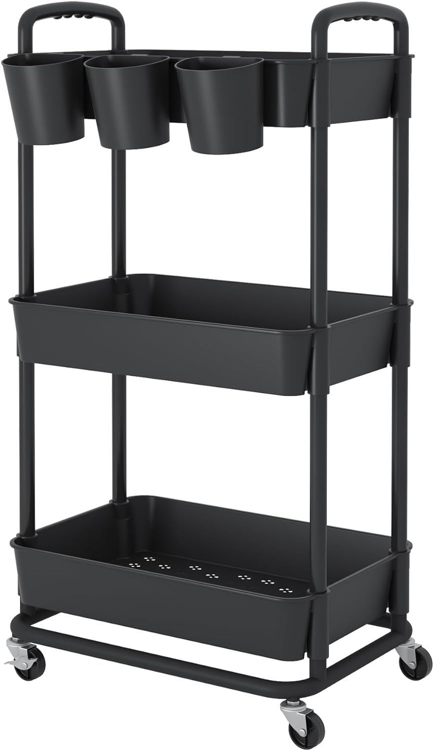4-Tier Plastic Rolling Storage Cart Utility Cart White