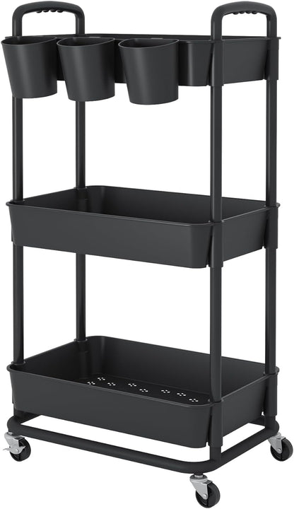 4-Tier Plastic Rolling Storage Cart Utility Cart White