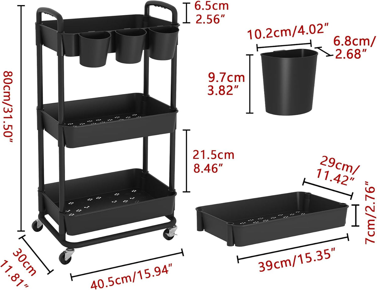 4-Tier Plastic Rolling Storage Cart Utility Cart White