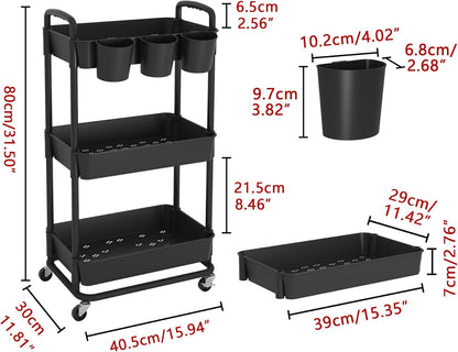 4-Tier Plastic Rolling Storage Cart Utility Cart White