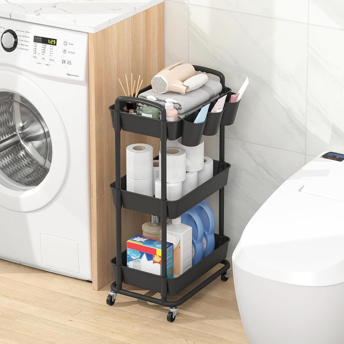 4-Tier Plastic Rolling Storage Cart Utility Cart White