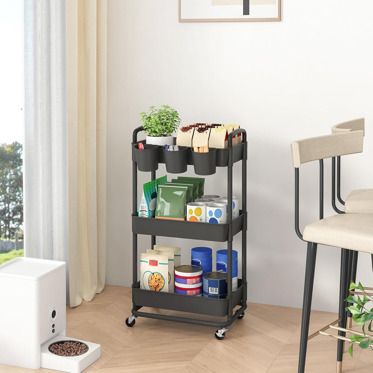 4-Tier Plastic Rolling Storage Cart Utility Cart White