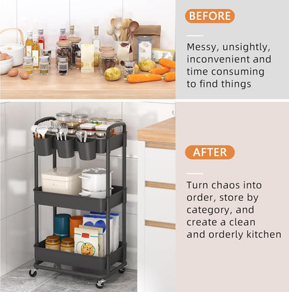 4-Tier Plastic Rolling Storage Cart Utility Cart White