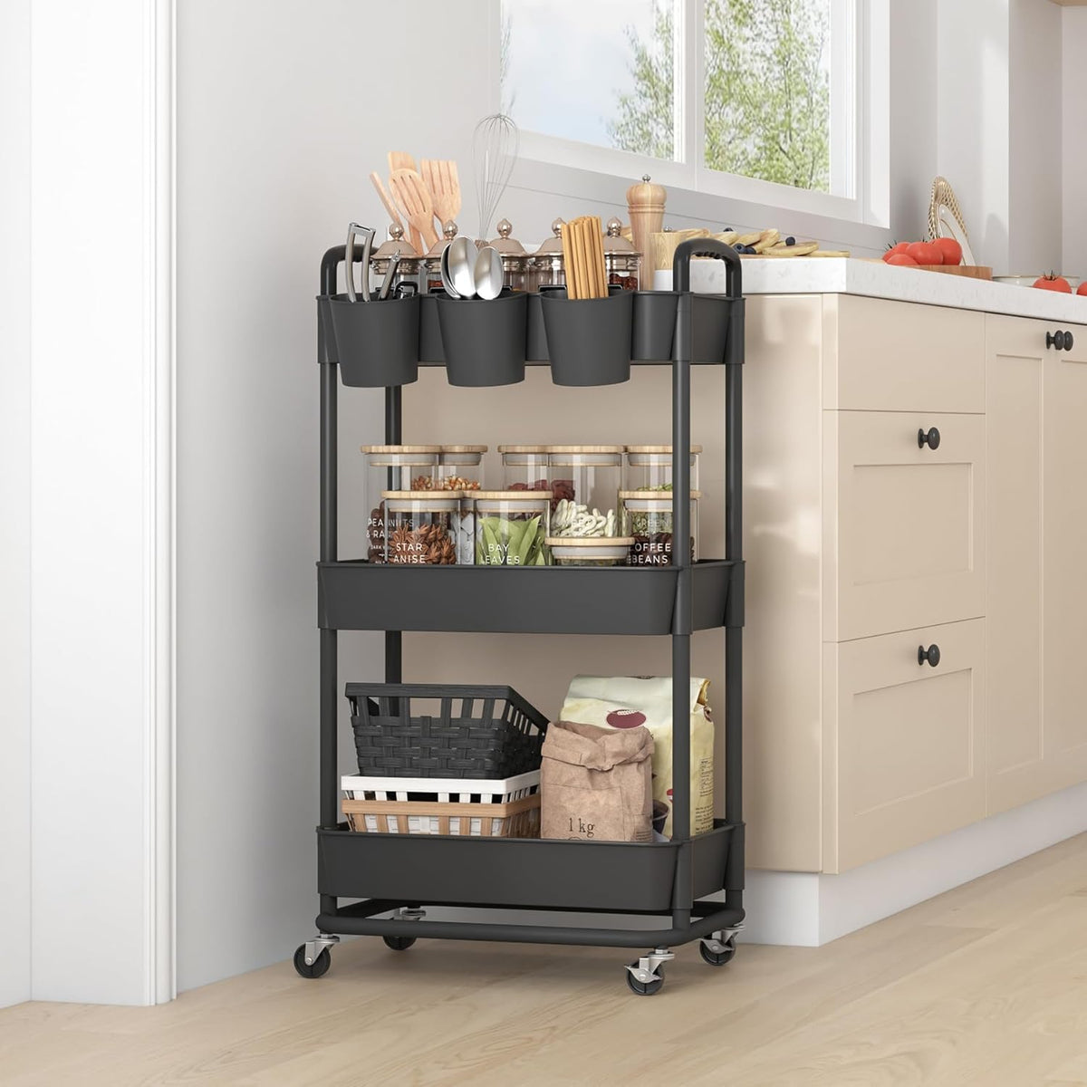 4-Tier Plastic Rolling Storage Cart Utility Cart White