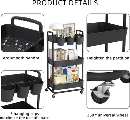 4-Tier Plastic Rolling Storage Cart Utility Cart White