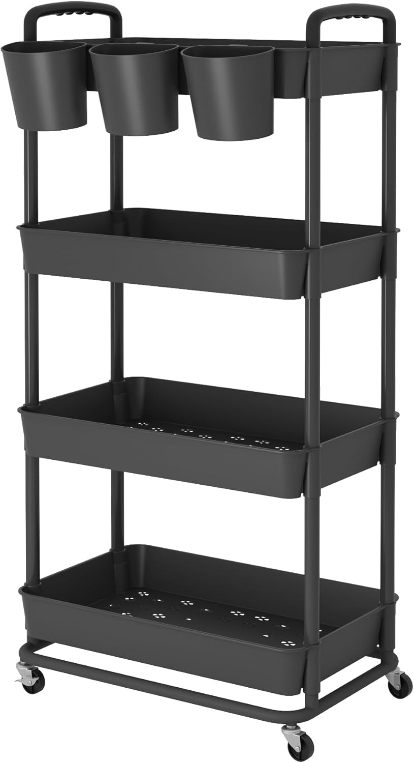 4-Tier Plastic Rolling Storage Cart Utility Cart White