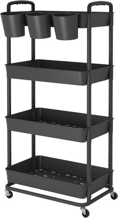 4-Tier Plastic Rolling Storage Cart Utility Cart White