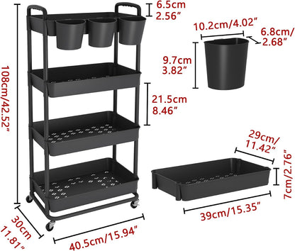 4-Tier Plastic Rolling Storage Cart Utility Cart White