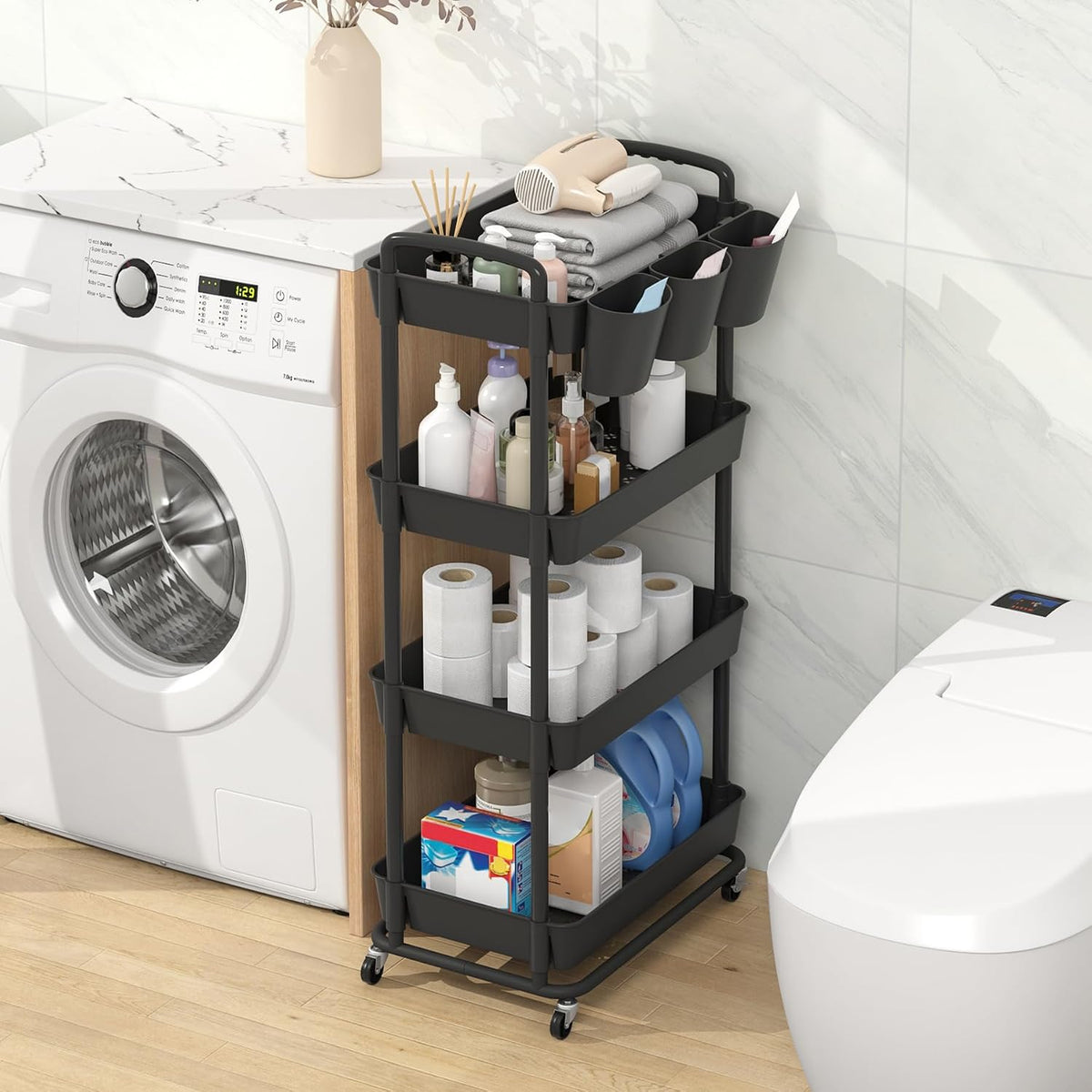 4-Tier Plastic Rolling Storage Cart Utility Cart White