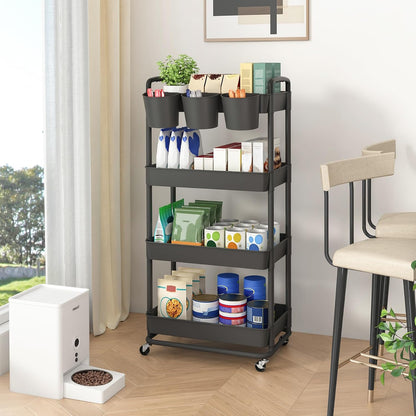 4-Tier Plastic Rolling Storage Cart Utility Cart White
