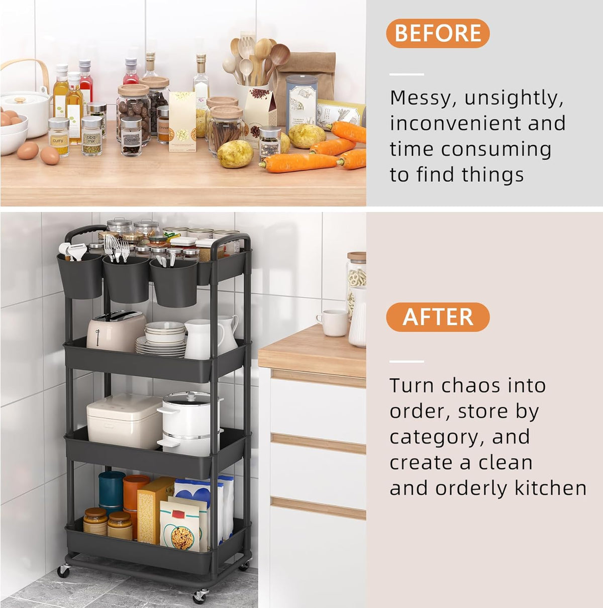 4-Tier Plastic Rolling Storage Cart Utility Cart White