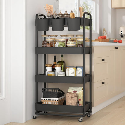 4-Tier Plastic Rolling Storage Cart Utility Cart White