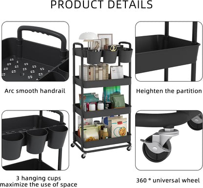 4-Tier Plastic Rolling Storage Cart Utility Cart White