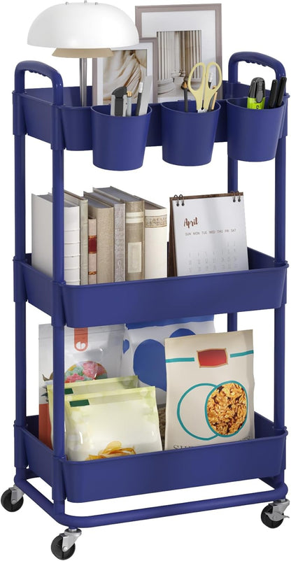 4-Tier Plastic Rolling Storage Cart Utility Cart White