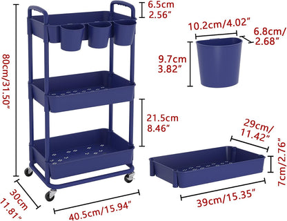 4-Tier Plastic Rolling Storage Cart Utility Cart White