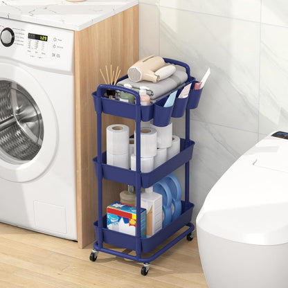 4-Tier Plastic Rolling Storage Cart Utility Cart White