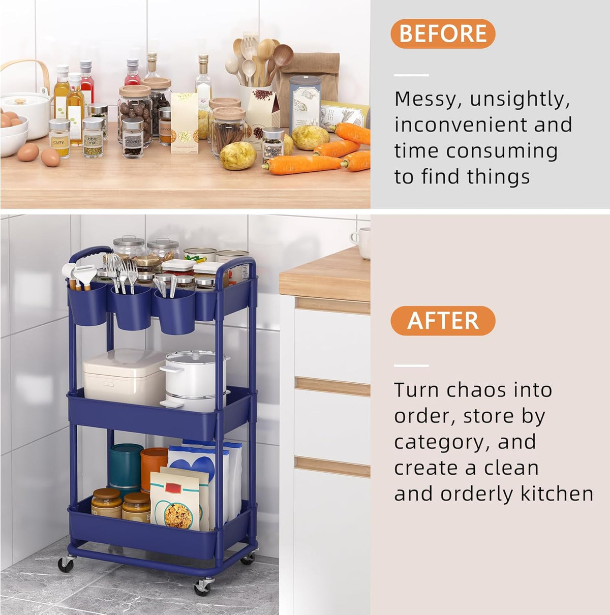 4-Tier Plastic Rolling Storage Cart Utility Cart White