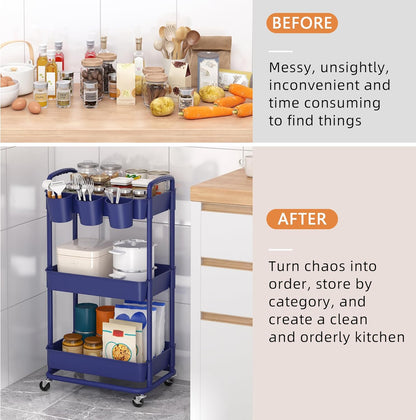 4-Tier Plastic Rolling Storage Cart Utility Cart White