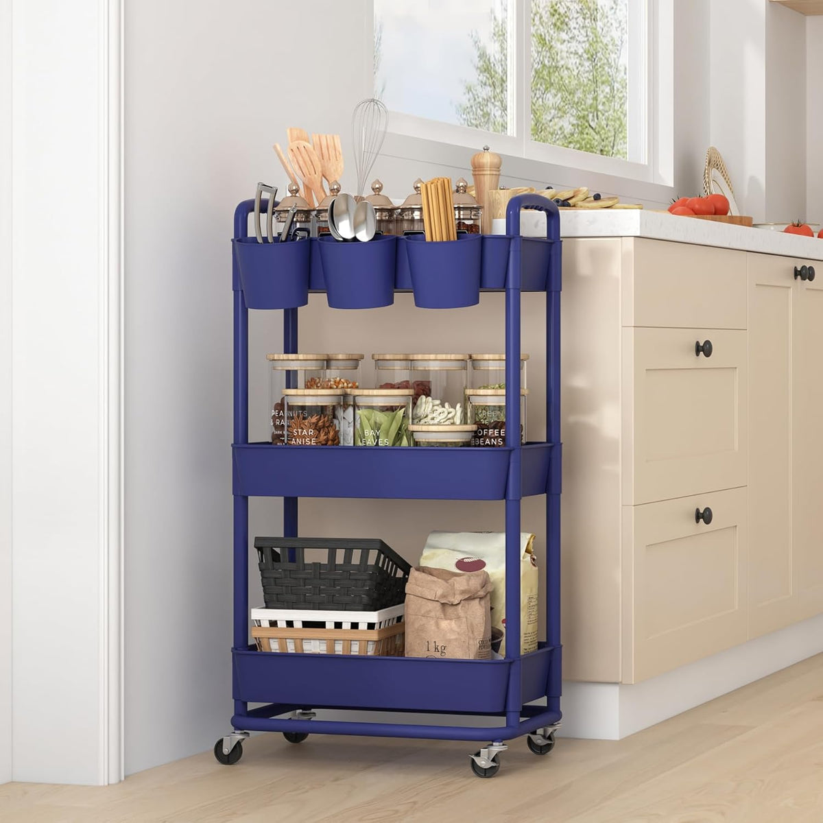 4-Tier Plastic Rolling Storage Cart Utility Cart White
