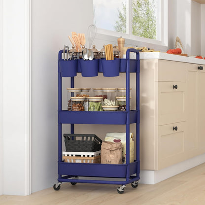 4-Tier Plastic Rolling Storage Cart Utility Cart White
