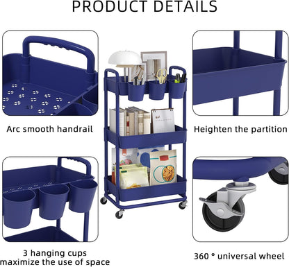 4-Tier Plastic Rolling Storage Cart Utility Cart White