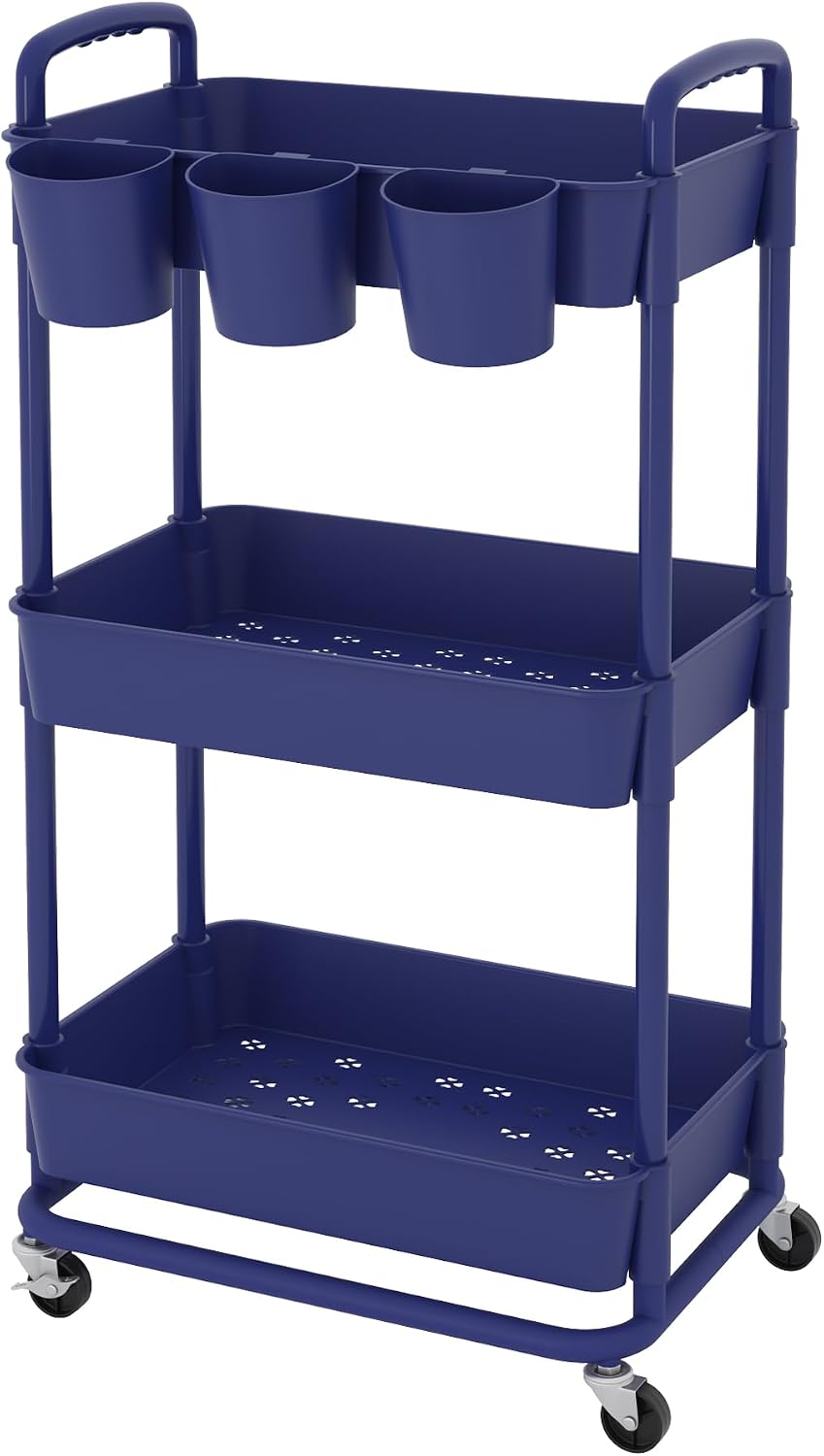 4-Tier Plastic Rolling Storage Cart Utility Cart White