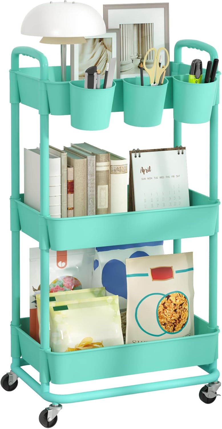 4-Tier Plastic Rolling Storage Cart Utility Cart White