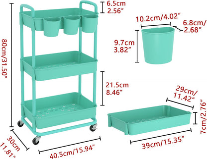 4-Tier Plastic Rolling Storage Cart Utility Cart White