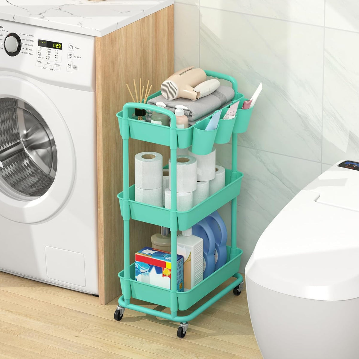 4-Tier Plastic Rolling Storage Cart Utility Cart White