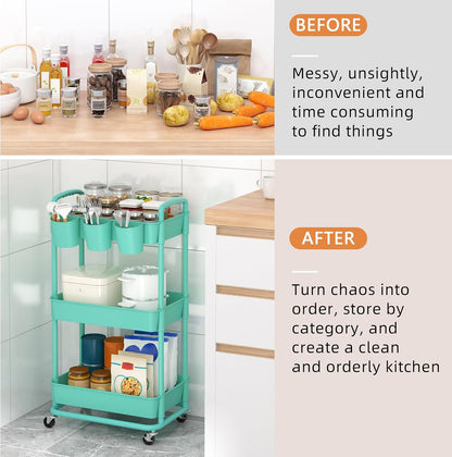 4-Tier Plastic Rolling Storage Cart Utility Cart White